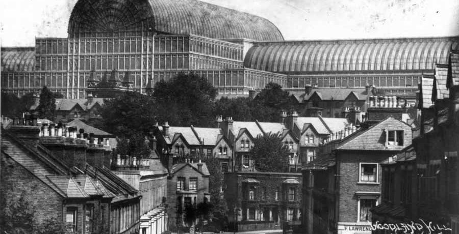 A Victorian Street with the Crystal Palace behind it