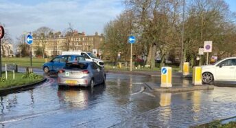 Flooded road, A2, Greenwich, Lewisham, SUDS